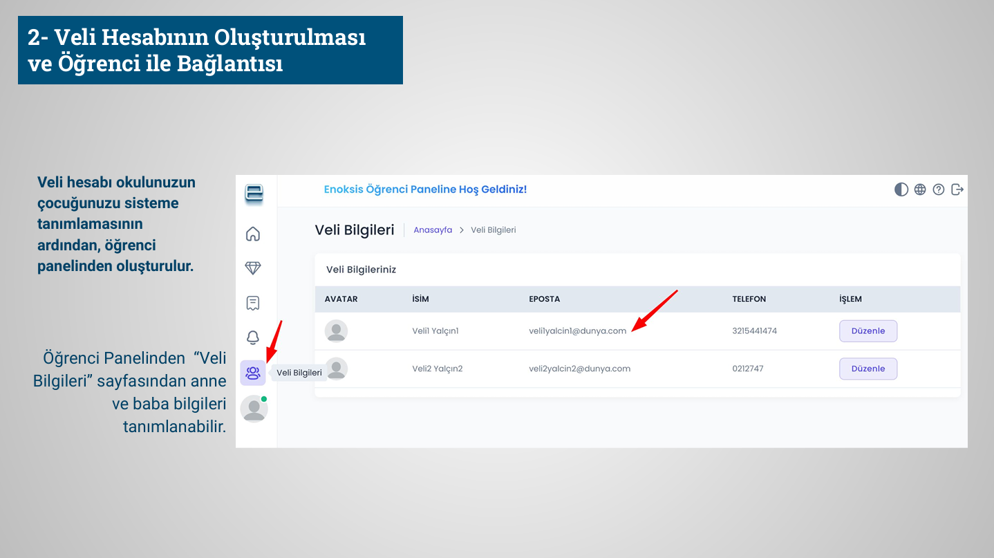 Veli Hesabının Oluşturulması ekran görüntüsü