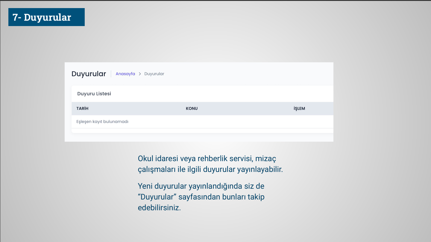 Duyurular ekran görüntüsü
